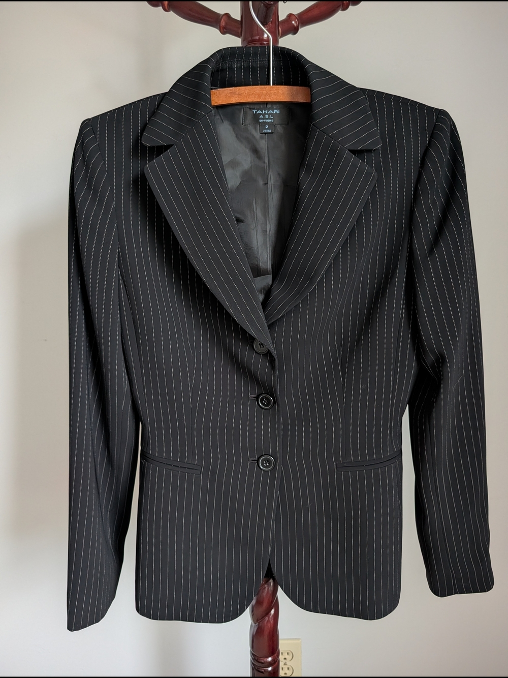 Tahari Black Pinstripe Tailored Women's Blazer